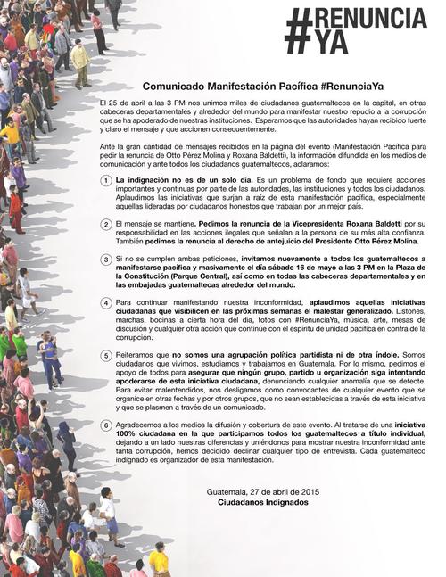 Este es el pronunciamiento compartido en el evento del sábado. (Foto tomada de Facebook)