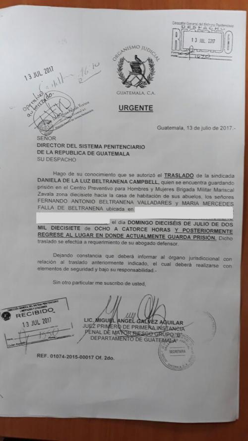 Autorización del traslado. (Foto: Soy502)