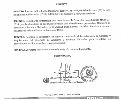 El documento donde el ministro Alonzo revoca la compra de Q2.2 millones. (Foto: Soy502)