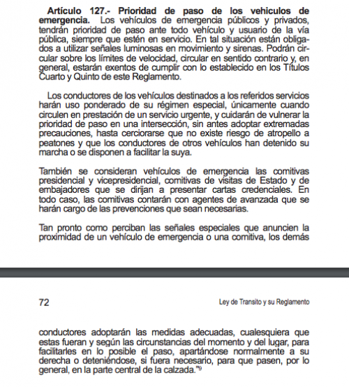 Esto estipula la Ley de los carros en comitiva presidencial. (Foto: captura pantalla)