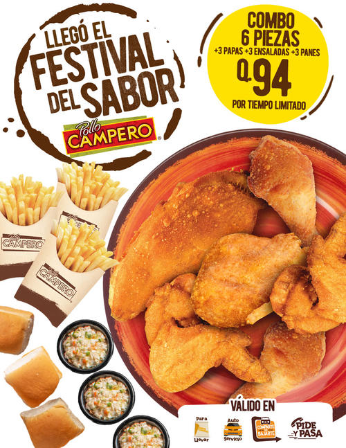Pollo Campero, Menú Campero, Menú Súper Campero, Festival del Sabor, ofertas, Muffin, Croissant, autoservicio, pick-up, Guatemala, Soy502
