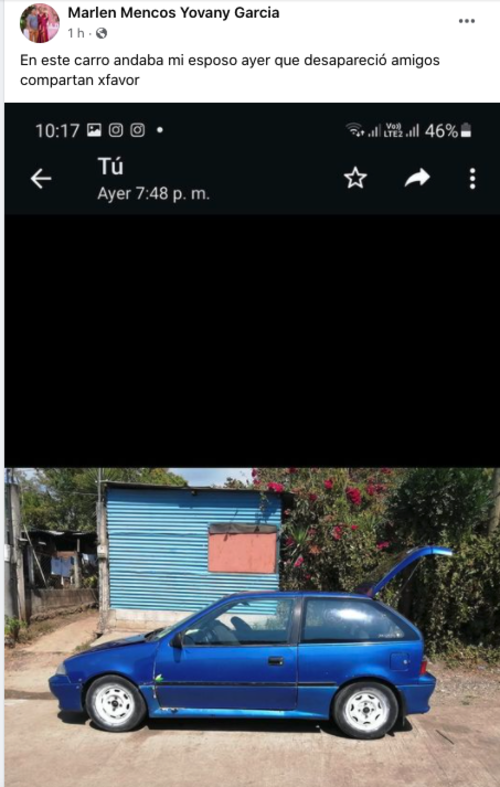 carro en el que desapareció el agente de la PNC