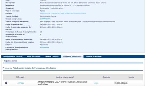 Proyecto adjudicado a Mavico, S. A. en 2011. (Foto: captura de pantalla)