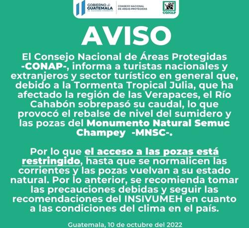 semuc champey, huracan julia, inundación
