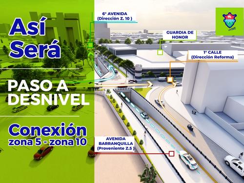 Así será el nuevo paso a desnivel que se construirá en la conexión entre las zonas 5 y 10 de la ciudad de Guatemala. (Diseño: Municipalidad de Guatemala)