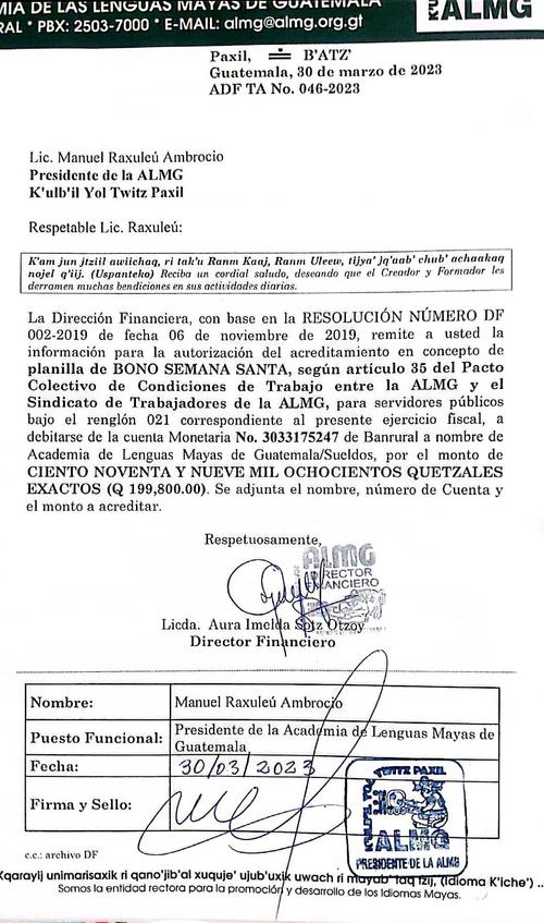 bono semana santa, academia lenguas mayas, gastos del estado, pacto colectivo