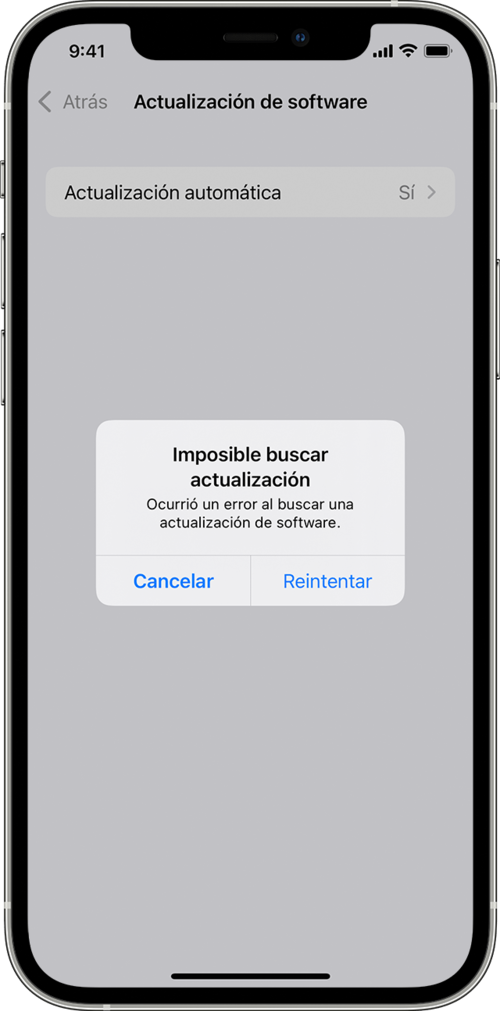 Este es el mensaje que aparece si no puedes actualizar tu dispositivo.
