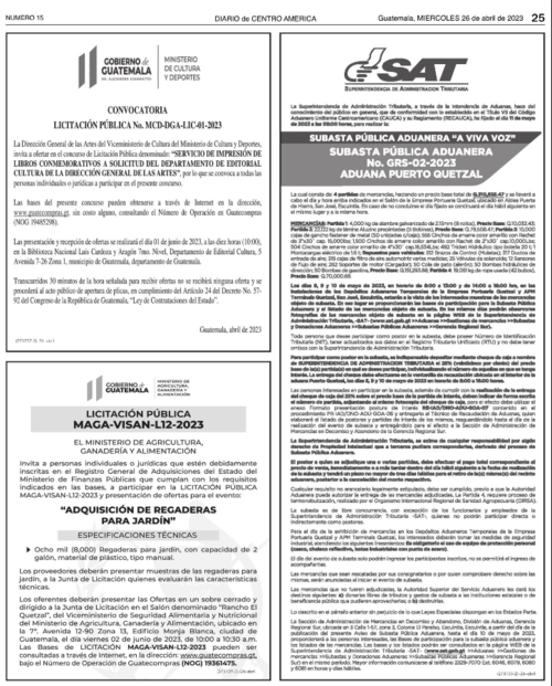 El anuncio fue publicado en el Diario de Centro América este 26 de abril 2023. (Foto: captura de pantalla)