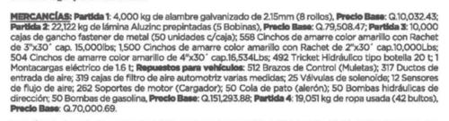 La SAT brinda detalle de las mercancías que se subastarán. (Foto: captura de pantalla)