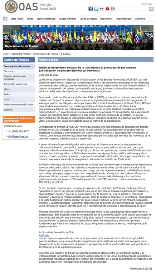 oea, judicialización proceso electoral, elecciones guatemala, cc, elecciones 2023