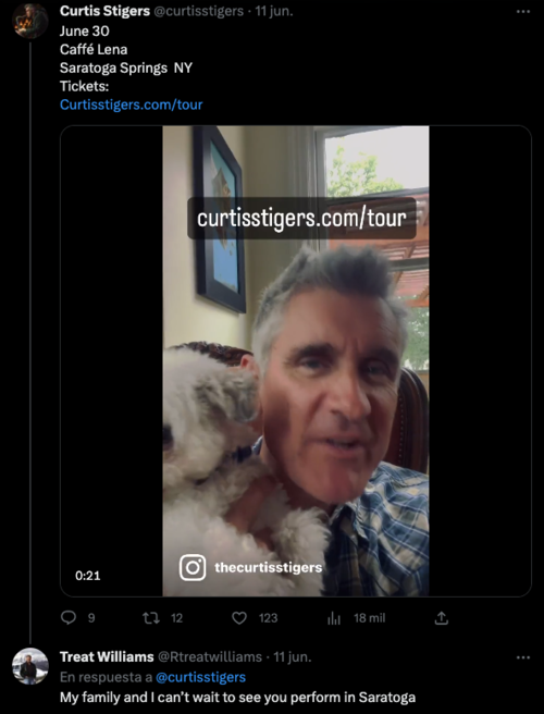 Comentario "My family and I can't wait to see you perform en saratoga"