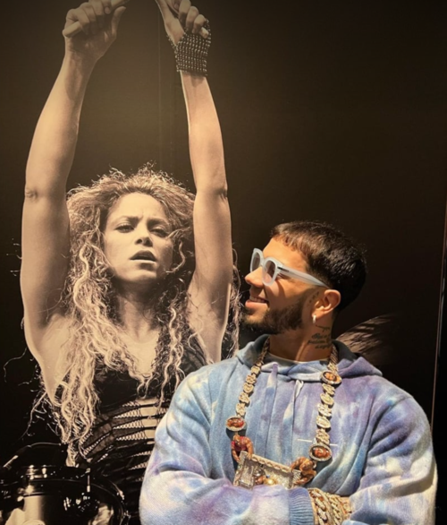 Anuel AA posó junto a una imagen de Shakira. (Foto: Instagram/Anuel)