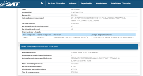 En los registros de SAT, Ayala refiere ser licenciado en Ciencias de la Comunicación. (Foto: captura de pantalla)