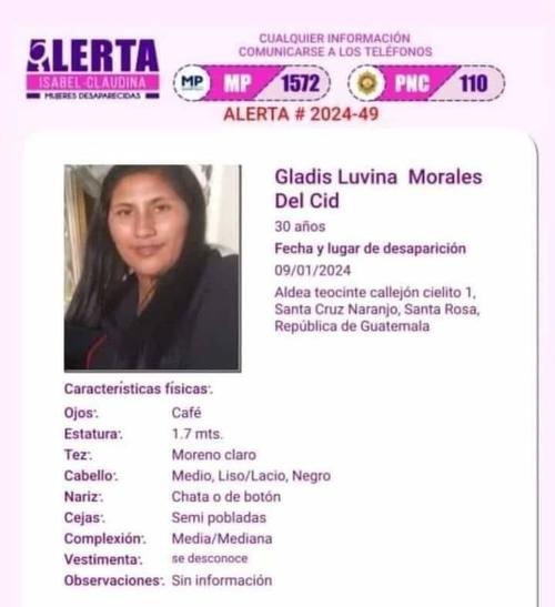 Gladis Luvina Morales del Cid, desaparecida, Santa Rosa, Santa Cruz Naranjo