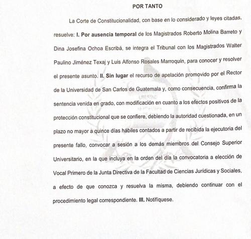 La CC ordenó elegir Vocal 1.