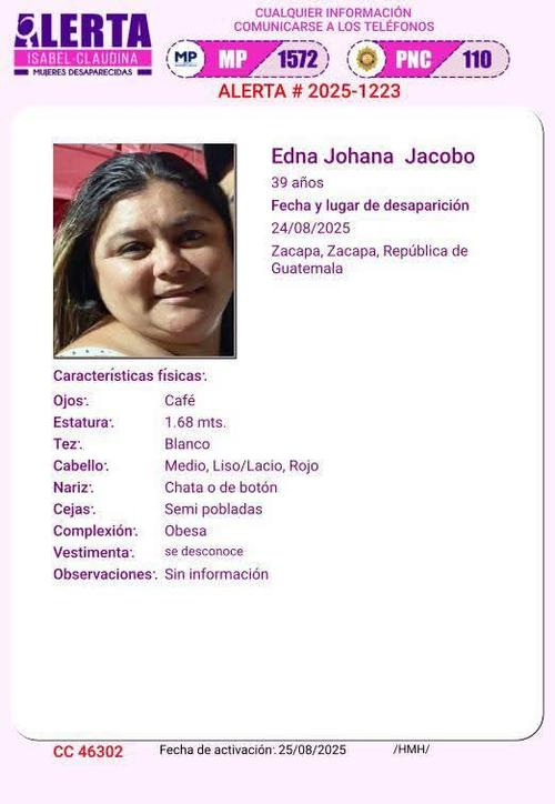 Edna de 39 años fue vista por última vez el domingo 24 de agosto y su cuerpo fue localizado cerca del medio día del lunes. (Imagen: Alerta Isabel Claudina)