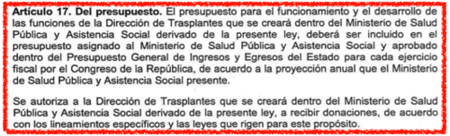 Fuente: Decreto 5-2024, Ley para la Disposición y Trasplante de Órganos, Tejidos y Células Humanas