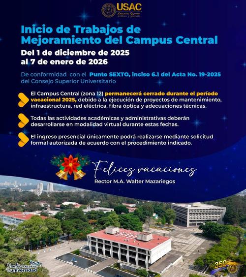 Comunicado sobre trabajos de mantenimiento en el campus de la universidad. (Foto: USAC)