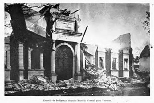 El Instituto de Indígenas, donde se instaló la Escuela Normal, tras los terremotos de 1917 y 1918. (Foto: Cortesía Historia de Guatemala en Fotografías)