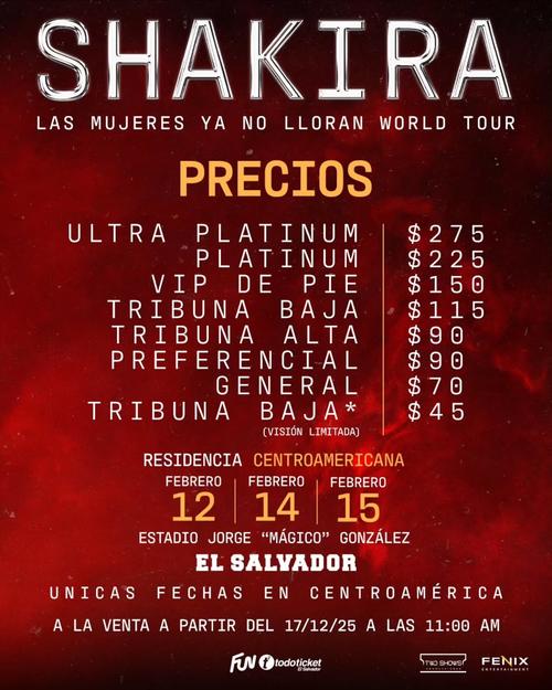 precios shakira el salvador