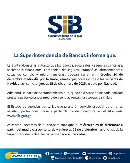 Comunicado oficial de la Superintendencia de Bancos. (Foto: SIB)