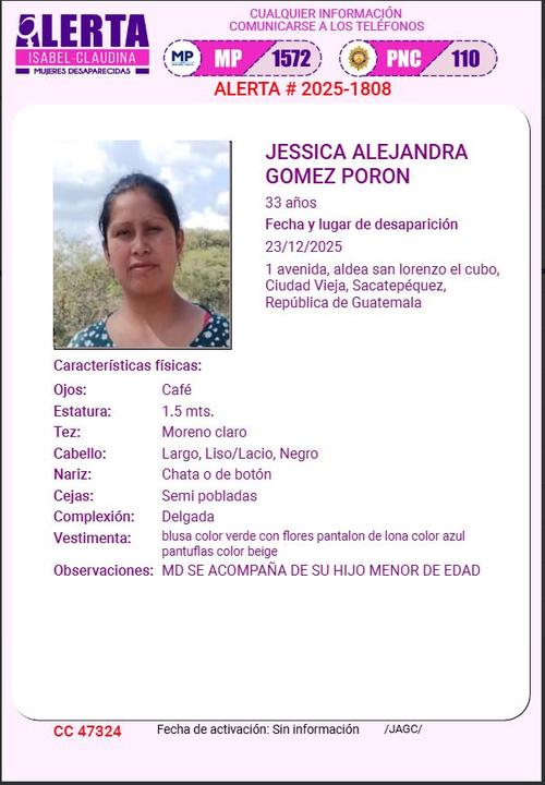 Jessica había sido reportada como desaparecida junto a hijo. ( Imagen: Alerta Isabel Claudina)