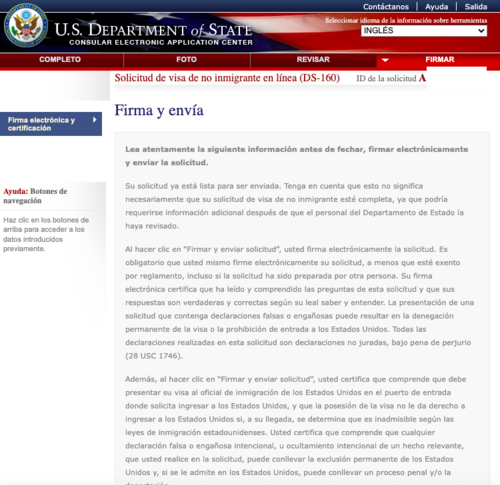 Este es el último paso relacionado al formulario DS-160