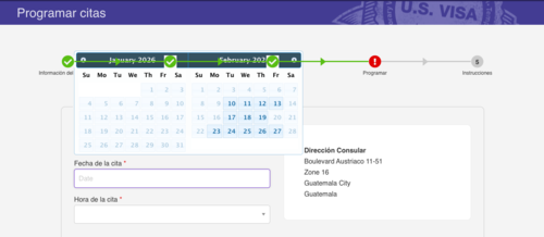 La Embajada de EE.UU. en Guatemala tiene citas disponibles para febrero de 2026.