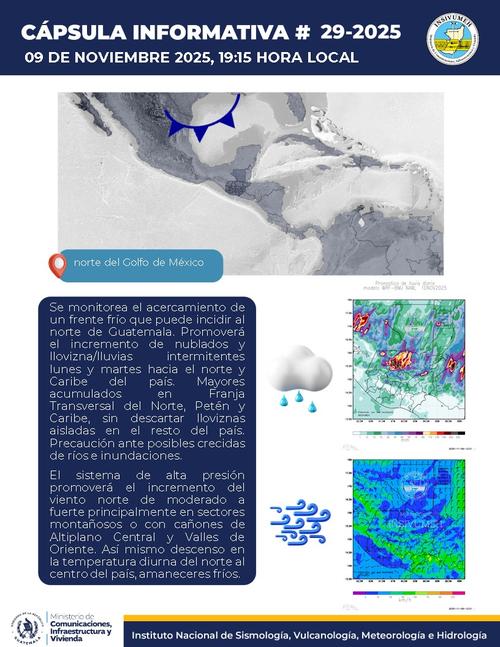 Cápsula informativa del frente frío en el ingreso por el norte del país. (Foto: Insivumeh)