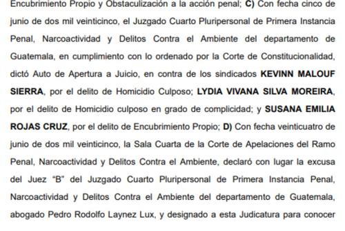 Kevinn Malouf, Floridalma Roque, Juzgado de Paz, traslado