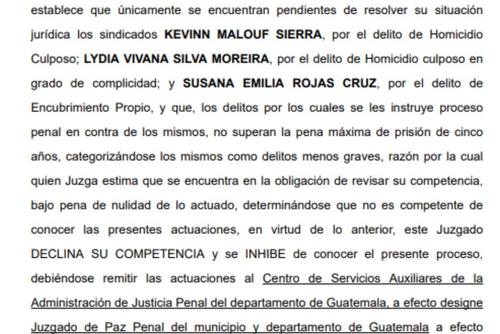 Kevinn Malouf, Floridalma Roque, Juzgado de Paz, traslado