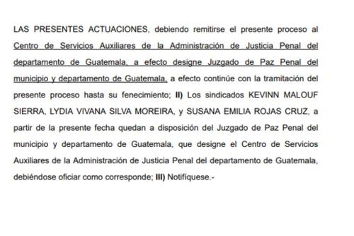 Kevinn Malouf, Floridalma Roque, Juzgado de Paz, traslado