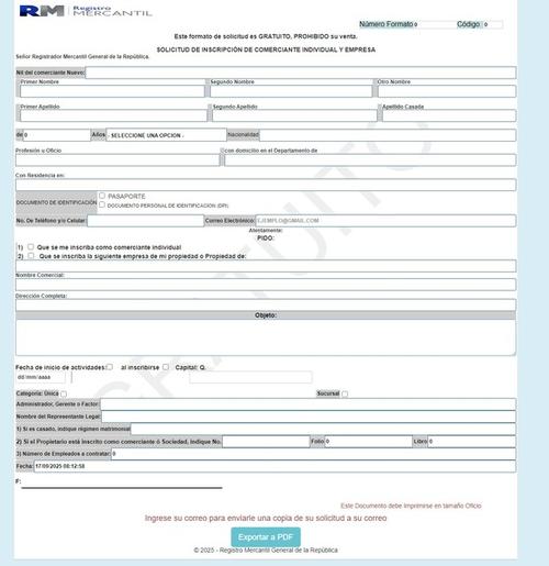 El documento que debe llenarse para solicitar la inscripción del negocio ante el Registro Mercantil. (Foto: Roberto Ruiz/Colaborador)