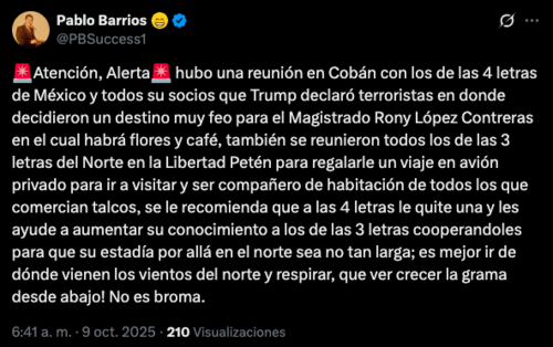 Esta es la publicación a la que hace referencia el magistrado suplente de la CC, Rony López. (Foto: captura de pantalla)