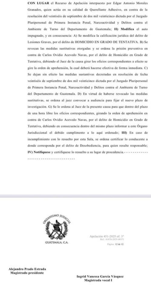 Sala Tercera de Apelación Penal ordenó prisión preventiva en contra de Carlos Acevedo. (Foto: redes sociales)