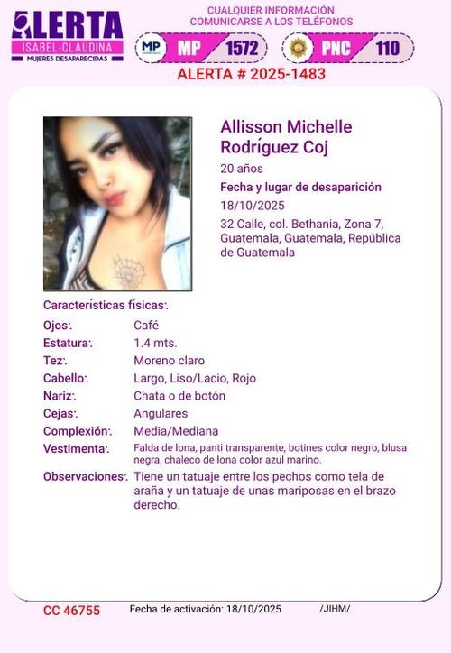 Alerta Alba Keneth emitida para Allisson Michelle Rodríguez. (Foto: PNC/Soy502)