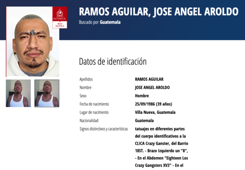 Kevin Amílcar Ramos Aguilar y/o Kilder Ardany Ramos Aguilar y/o José Ángel Aroldo Ramos Aguilar, alias "Travieso", de la clica Crazzy Gánster. (Imagen: captura de pantalla/Interpol)
