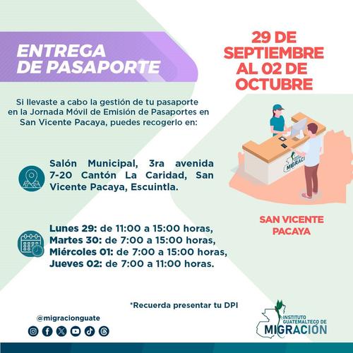 Horarios para la entrega de los pasaportes que se emitan en la jornada móvil. (Foto: IGM)