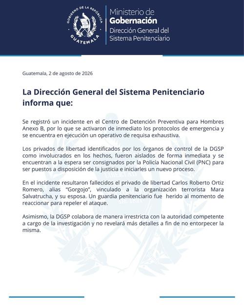 La Dirección General del Sistema Penitenciario confirmó que se trata de Carlos Roberto Ortíz Romero, alias "Gorgojo".