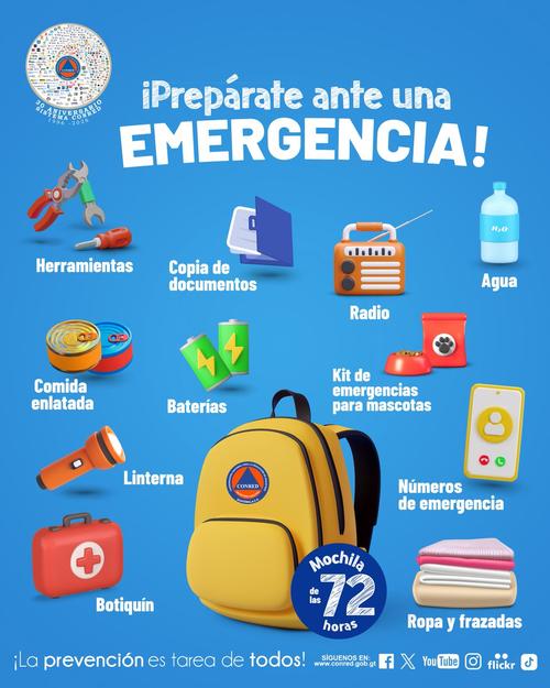 Ten preparada tu mochila de las 72 horas ante cualquier emergencia. (Imagen: Conred)