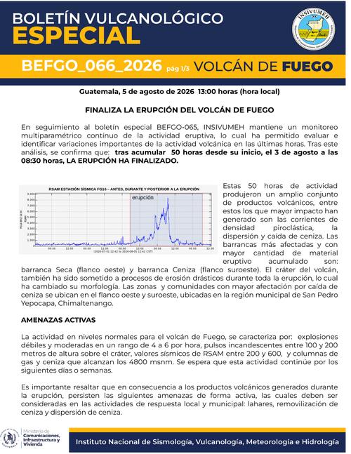 La erupción del volcán de Fuego ha concluido. (Imagen: Insivumeh)