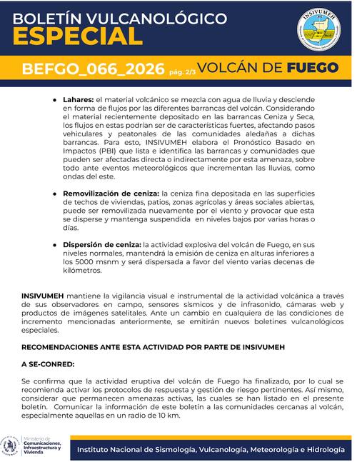 Las amenazas de la actividad volcánica continúan. (Imagen: Insivumeh)