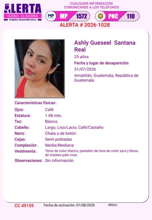Ashly fue vista por última vez el 31 de julio. (Imagen: Alerta Isabel Claudina)