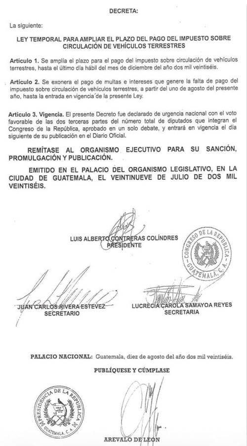 El Decreto 19-2026 fue publicado en el Diario Oficial este martes. (Imagen: Captura de pantalla)