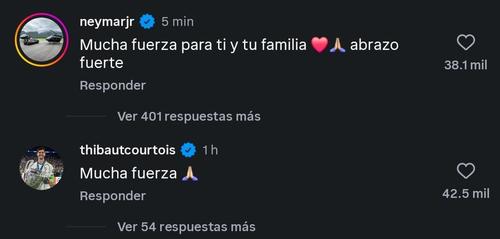 Neymar y Courtois también comentaron en la publicación de Messi. (Imagen: Captura de pantalla)