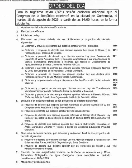 La plenaria para discutir los temas acordados quedó fijada para el martes 18 de agosto a las 14:00 horas. (Imagen: captura de pantalla)