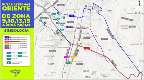 Vías alternas desde zonas 9, 10, 13 y 15 hacia las zonas 7, 8, 11 y 12. (Imagen: Municipalidad de Guatemala)