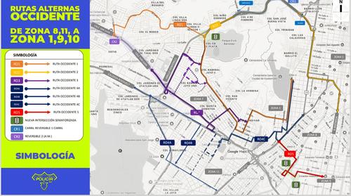 Rutas alternas desde zonas 7, 8 y 11 hacia las zonas 9 y 10. (Imagen: Municipalidad de Guatemala)