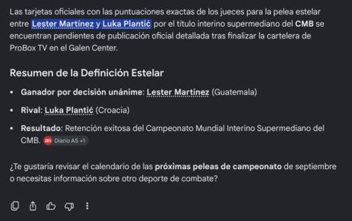 Según la IA de Google, Léster derrotará a Luka Plantic. (Foto: captura de pantalla)