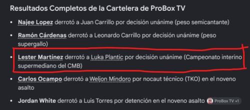 El buscador muestra varios resultados de la cartelera, incluyendo su "pronóstico" en la lucha de Léster. (Foto: captura de pantalla)